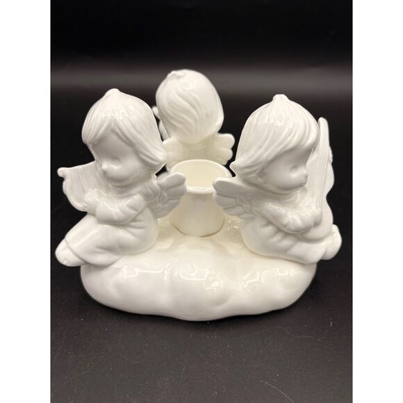 Vintage White Porcelain Angel Trio Candlestick Candle Holder Christmas Colonia - Picture 5 of 8